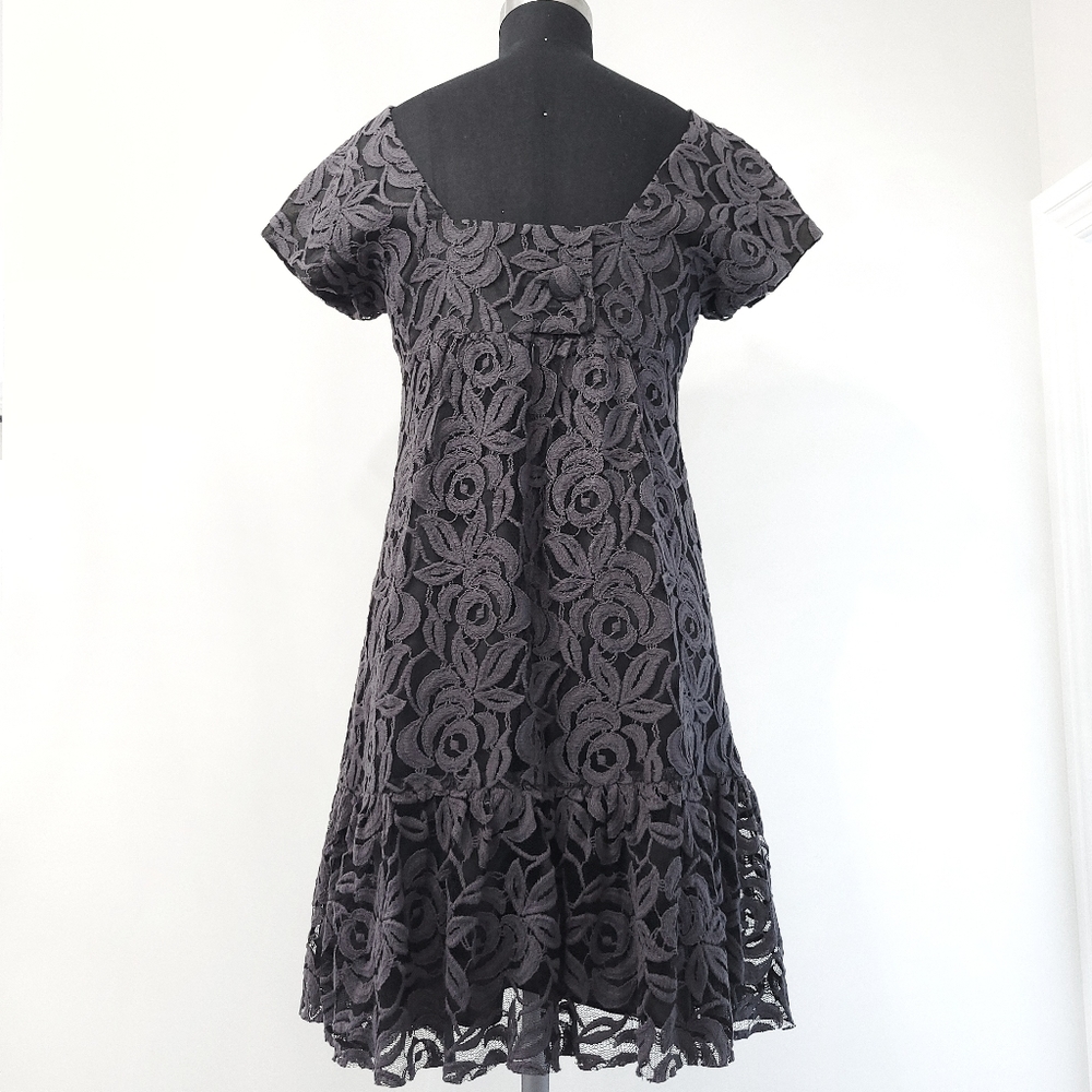 RARE Anna Sui Dark Floral Grey Lace Wild Roses Witchycore Babydoll Dress - Picture 13 of 15